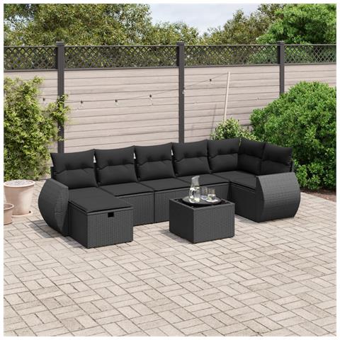 Set Divani da Giardino con Cuscini 8 pz Nero in Polyrattan - Foto 2