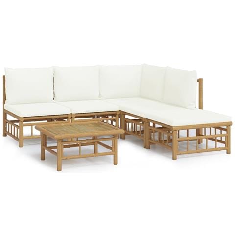 Set Salotto da Giardino 6pz con Cuscini Bianco Crema in Bambù - Foto 1