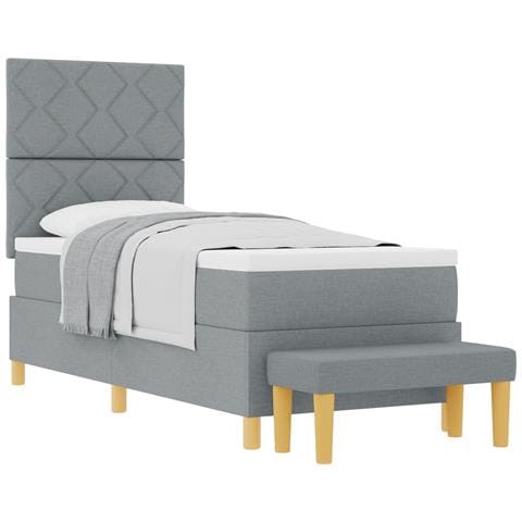 Letto Box Spring con Materasso e Panchina Grigio Chiaro 80x200 cm Tessuto - Foto 1