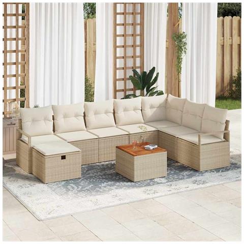 Set Divano da Giardino con cuscino 9 pcs Beige Poly Rattan - Foto 2