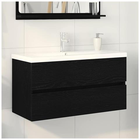 Mobile lavabo Rovere nero 90 x 39 x 62 cm Legno multistrato - Foto 2