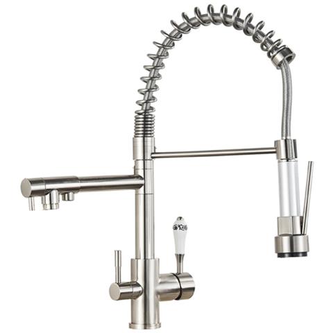 Rubinetto per lavello da cucina, Blackswan, tipo M14 con uscita acqua purificata, modello nichel, ceramica bianca con stampa, misura 50 cm - Foto 1