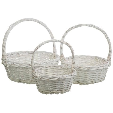 Set Di 3 Cestini In Vimini Bianchi Foderati - Foto 1