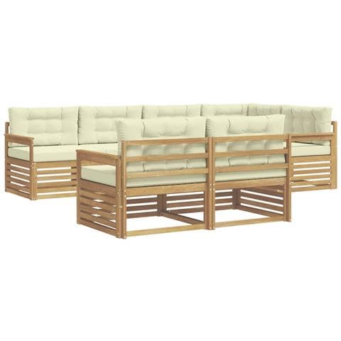 Set di divani da esterno 7 pcs Bianco e Crema Poliestere - Foto 1