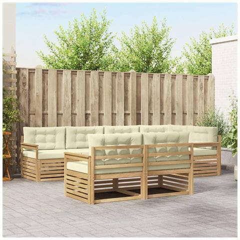 Set di divani da esterno 7 pcs Bianco e Crema Poliestere - Foto 2