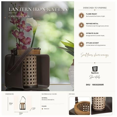 Lanterna In Ferro E Rattan Con Manico In Cuoio Cm 16x13x20 - Foto 8