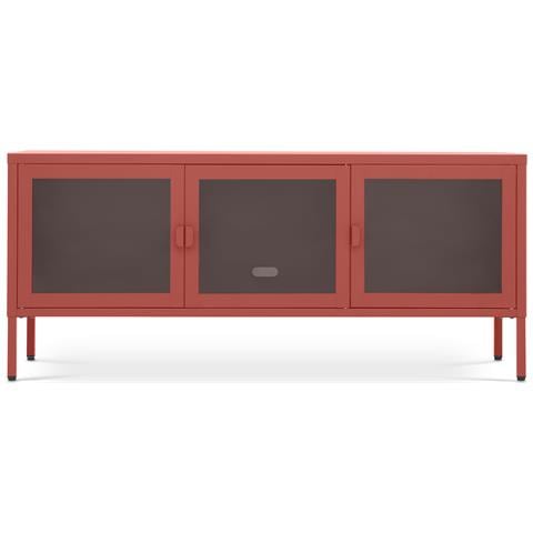 Mobile Industrial Tv Port In Metal Ezra Da 130 Cm With 3 Ante, In Terracotta And Glass Temperato. - Foto 2