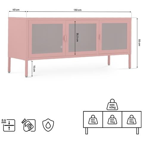 Mobile Industrial Tv Port In Metal Ezra Da 130 Cm With 3 Ante, In Terracotta And Glass Temperato. - Foto 7
