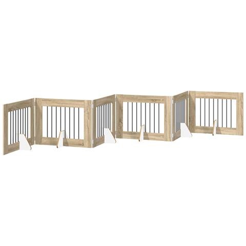 Cancello per cani pieghevole con supporti 6 pcs Rovere Sonoma - Foto 1
