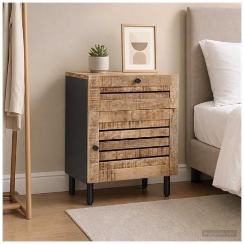 Comodino Naturale 50 x 33 x 60 cm Legno di mango massello - Foto 2