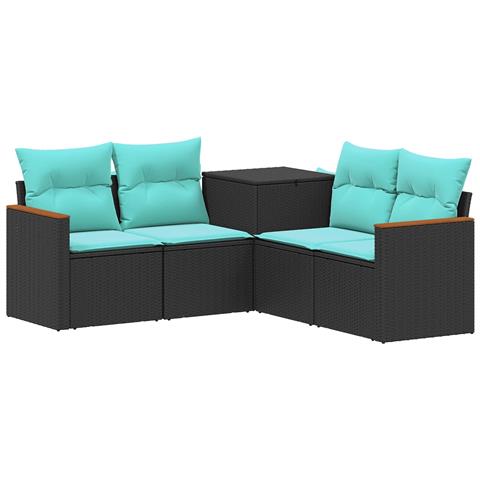 Set di divani 5 pz Nero e Blu Rattan sintetico e Acciaio - Foto 1