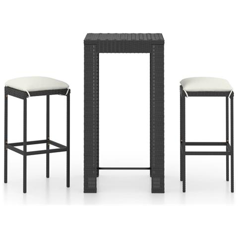 Set Bar da Giardino 3 pz con Cuscini Polyrattan Nero - Foto 1