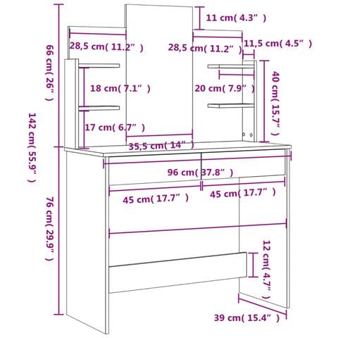 Toeletta Con Specchio Grigio Cemento 96x39x142 Cm - Foto 11