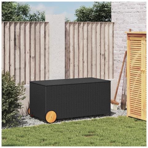 Contenitore Da Giardino Con Ruote Nero 190l In Polyrattan - Foto 2