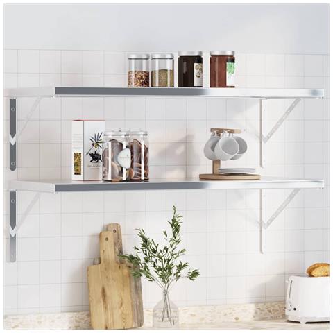 Staffe Per Mensola 4 Pz 40x2,5x25 Cm In Acciaio Inox Argento - Foto 2