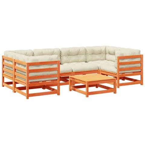 Set Divani Giardino 7 pz con Cuscini Marrone Cera Massello Pino - Foto 1