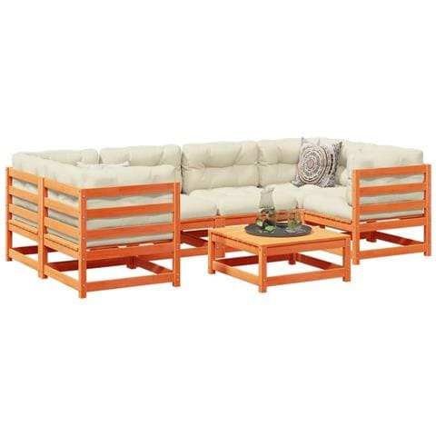 Set Divani Giardino 7 pz con Cuscini Marrone Cera Massello Pino - Foto 10