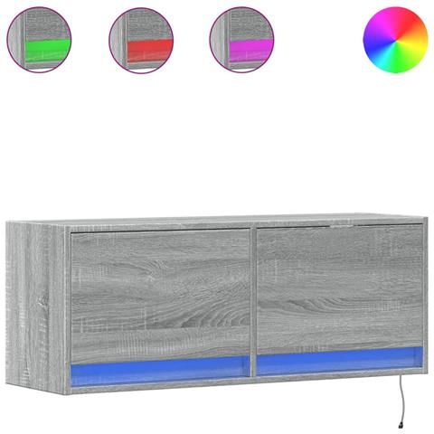 Mobile TV a Parete con Luci LED Grigio Sonoma 100x31x35 cm - Foto 1