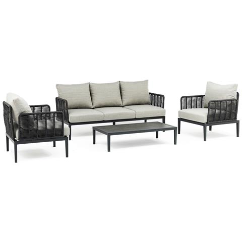 Escondido - Salotto Con Struttura In Alluminio Antracite E Corda In Pvc, Tavolino Effetto Pietra - Foto 1