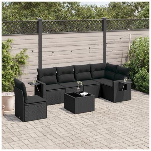 Set Divani Da Giardino Con Cuscini 7pz Nero Polyrattan - Foto 1