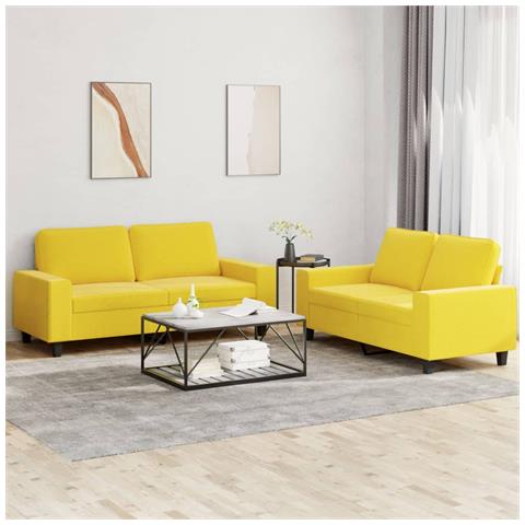 Set Di Divani 2 Pz Giallo Chiaro In Tessuto - Foto 7
