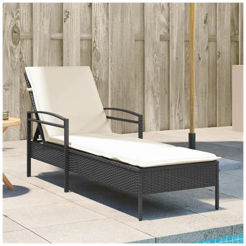 Lettino Prendisole con Cuscino Nero 63x200x81 cm in Polyrattan - Foto 2