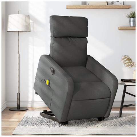 Poltrona Alzapersona Massaggi Elettrica Grigio Scuro Tessuto - Foto 2