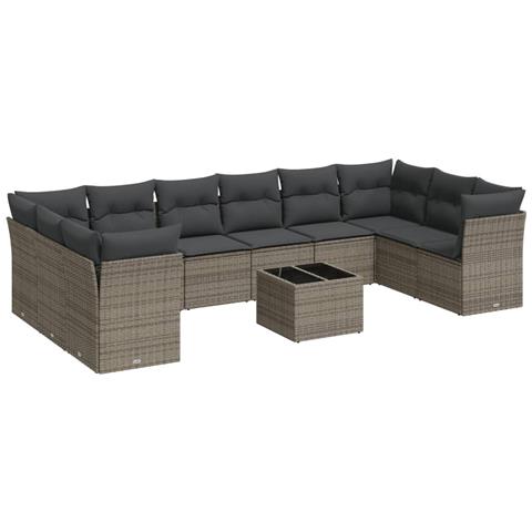 Set Divani da Giardino 11 pz con Cuscini in Polyrattan Grigio - Foto 1