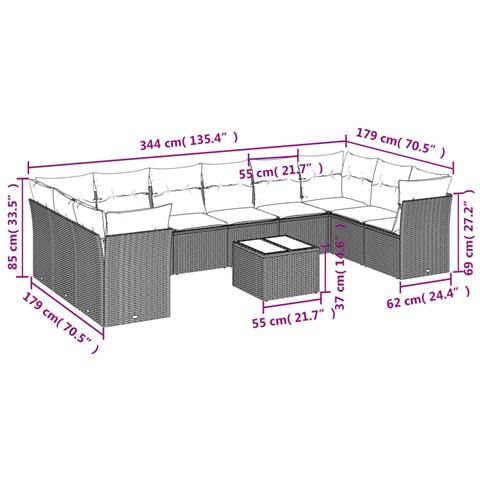 Set Divani da Giardino 11 pz con Cuscini in Polyrattan Grigio - Foto 3
