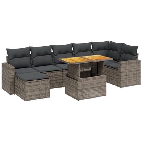 Set Divano da Giardino 8 pz con Cuscini Grigio in Polyrattan - Foto 1