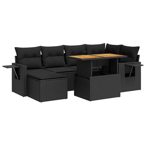 Set Divani da Giardino con Cuscini 7pz Nero Polyrattan - Foto 1