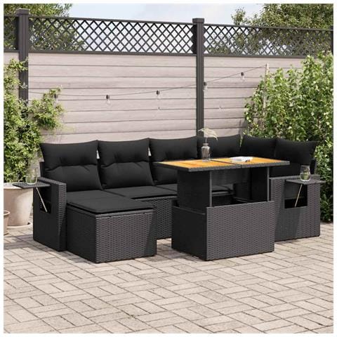 Set Divani da Giardino con Cuscini 7pz Nero Polyrattan - Foto 2