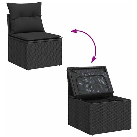 Set Divani da Giardino con Cuscini 7pz Nero Polyrattan - Foto 9