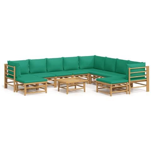 Set Salotto da Giardino 11pz con Cuscini Verdi Bambù - Foto 1