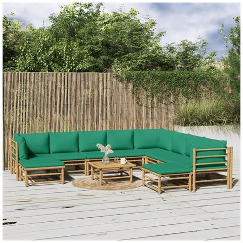 Set Salotto da Giardino 11pz con Cuscini Verdi Bambù - Foto 2