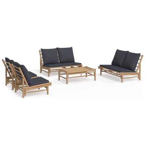 Set Salotto da Giardino 5pz con Cuscini Grigio Scuro Bambù - Foto 1