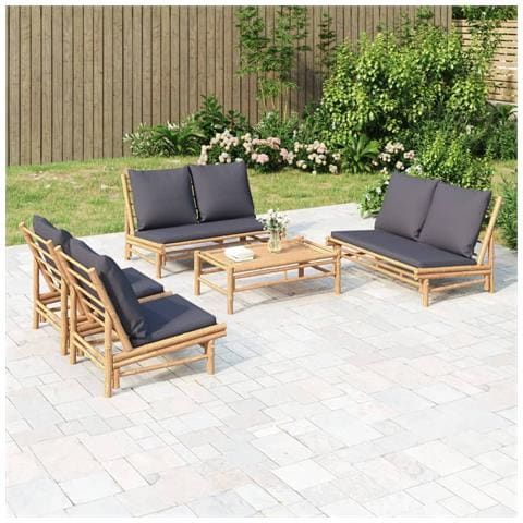 Set Salotto da Giardino 5pz con Cuscini Grigio Scuro Bambù - Foto 2