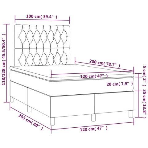Giroletto a Molle con Materasso Grigio Chiaro 120x200cm Tessuto - Foto 6