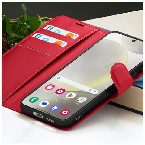 Custodia A Portafoglio Per Galaxy S24 Con Funzione Di Supporto E Linguetta Magnetica, Rosso - Foto 5