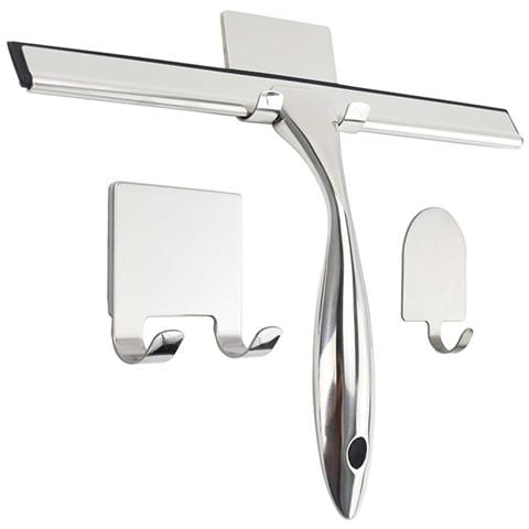 Set Tergivetro In Acciaio Inossidabile Con Manico Corto E Ganci - Ideale Per Bagno, Finestre E Pulizia Auto 12 Pollici - Foto 1