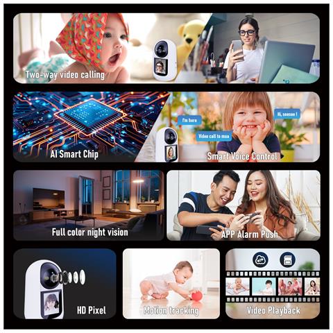 Videocamera Per Videochiamate Da 2mp - Chiamate Vocali Ai Wireless, Monitor Intelligente Hd Pan Tilt - Foto 4