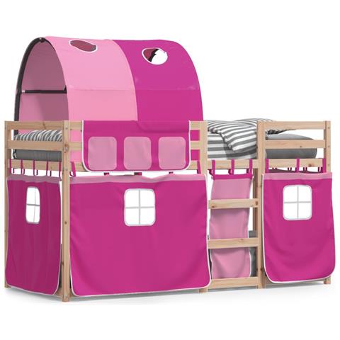 Letto a Castello senza Materasso Rosa 80x200 cm Legno di Pino - Foto 1