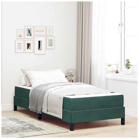 Letto box spring con materasso Verde Scuro 100 x 200 cm Velluto - Foto 2