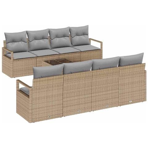 Set Divano da Giardino 9 pcs Beige e grigio 55 x 55 x 37 cm - Foto 1