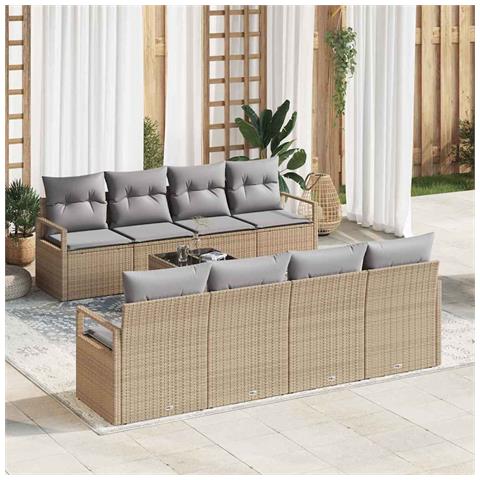 Set Divano da Giardino 9 pcs Beige e grigio 55 x 55 x 37 cm - Foto 2