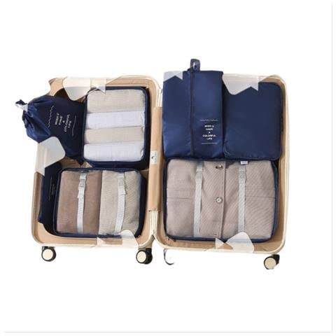 Set Di 7 Organizer Da Viaggio Per Articoli Da Toeletta E Cosmetici - Cubi Per Valigie Navyblue - Foto 1