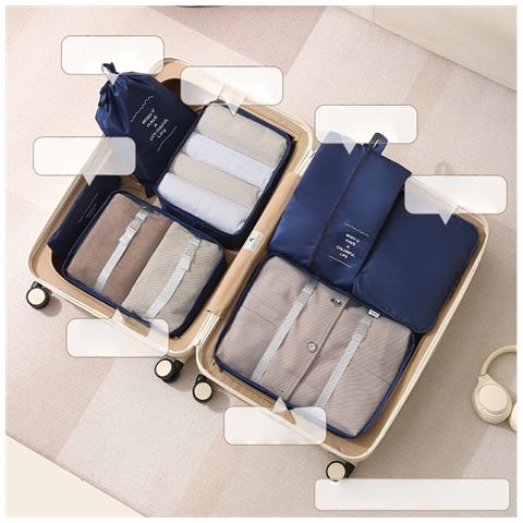 Set Di 7 Organizer Da Viaggio Per Articoli Da Toeletta E Cosmetici - Cubi Per Valigie Navyblue - Foto 2