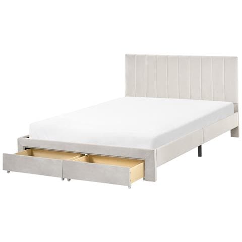 Letto Con Cassetti Contenitori Velluto Lonzac 140 X 200 Cm Bianco Sporco - Foto 2