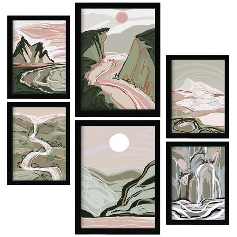 Set Di 6 Stampe Natura Complessa 1 In Sfondi Astratti Dipinti Decorativi Estetici Per Il Tuo Soggiorno Di Casa A3 & A4 Cornice Nera - Foto 1