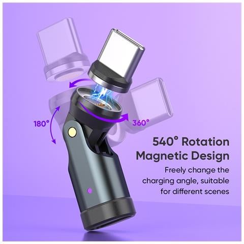 Adattatore Magnetico Type-c 16pin 180° Rotabile 240w + Testina Magnetica Type-c - Foto 7